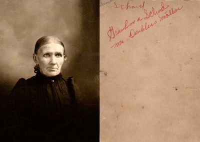 Grandma Schad

This was Donated by Marlene Diamond.

This photo mounted on board states: "Schad. Grandma Schad, Mr. Deahlers?, mother"

NOTE: it appears to have the word "Nand" above the Schad. Not sure if that is a name or nickname or if the name is cut off.

There is no location noted.
