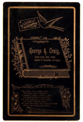George Alexander Craig

This was Donated by Sue Mauer

This Memorial Cabinet Card is for "George Alexander Craig"
