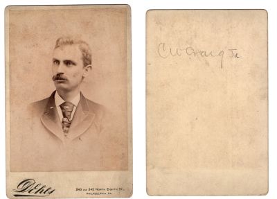 Charles W. Craig

This was Donated by Sue Maurer

This Cabinet Card Photo states: "C. W. Craig"

The Photographers name is "William Dehls", Philadelphia, Pennsylvania

Note: This Cabinet Card Photo is not marked correctly. Based on year of photo this is C. W. Craig Sr.

