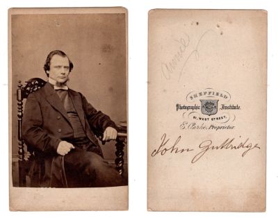 John Gulbridge

This CdV Photograph states: "John Gulbridge"

NOTE: It also has the name Annie written in pencil

The Photographers name is "E. Parker, Proprietor", Sheffield, England
