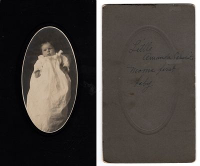 Amanda Calwhite

This photo mounted on board states: "Little Amanda Calwhite, moms first baby"

The Photographers name is "Paul Van Graven", Weiser, Idaho
