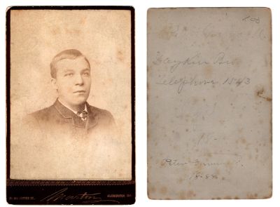 Peter Greenwald Jr.

This Cabinet Card states: "Daykin Bro., Telephone 1543, Peter Greenwald, 1888"

The Photographers name is "Marton", Bloomington, Illinois

