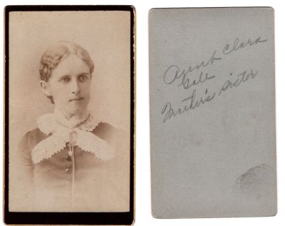 Clara Gale

This CdV Photograph states: "Aunt Clara Gale, mother's sister"
