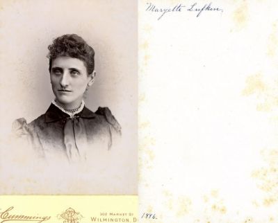 Click to view full size image
==============
Maryette Lufkin
This was Shared by a Anonymous Donor.
This Cabinet Card Photo States: "Maryette Lufkin, 1886"
The Photographers name is "Cummings", Wilmington, Delaware.
Maryette Lufkin
This was Shared by a Anonymous Donor.
This Cabinet Card Photo States: "Maryette Lufkin, 1886"
The Photographers name is "Cummings", Wilmington, Delaware.