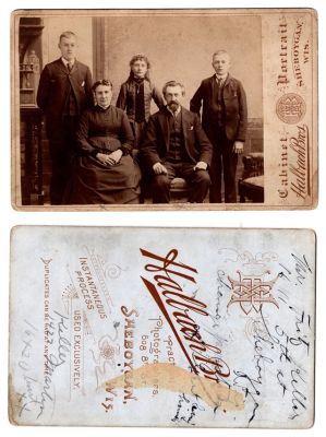 Friedrich Fred "Fritz" Keller & Family

This Cabinet Card Photo states: "Mr. Fritz Keller, 1611 5th Street, Sheboygan, Wisconsin"

See back for other notations

The Photographers name is "Halbach Bros.", Sheboygan, Wisconsin
