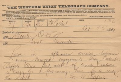George Wharton Pepper

This Telegram was sent on 15 October 1884 by Geo. W. Pepper.
