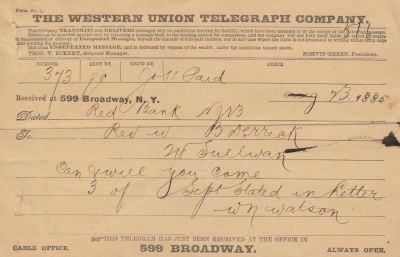 William Watson

This Telegram was sent on 13 August 1884 by Wm. Watson.


