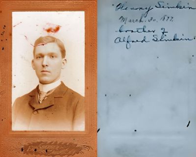 Henry Elmer Simkin

THIS HAS BEEN RETURNED TO FAMILY

This photo mounted on board states: "Henry Simkin, 30 March 1899. Brother of Alfred Simkin"

The Photographers name is "Ernsberger", Auburn, New York

