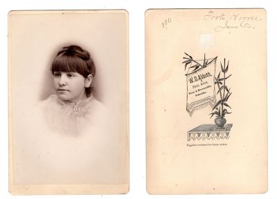 Marie F. "Mamie" Hoover

THIS HAS BEEN RETURNED TO FAMILY

This was Donated by Cheryl Webber/The Terry Girls Genealogy

This Cabinet Card Photo states: "Toote Hoover, June '84"

The Photographers name is "W. D. Abbott", Peru & Brownsville, Nebraska

NOTE: She was often in the newspaper as Toote Hoover when she was younger, but
professionally she used Mamie Hoover. She was a pianist and graduate of the Boston Conservatory of Music. She never married.
