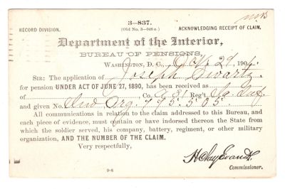 Click to view full size image
==============
Johseph Swartz
This was Donated by Mary Muhlford
Civil War Document for Joseph Swartz
Johseph Swartz
This was Donated by Mary Muhlford
Civil War Document for Joseph Swartz