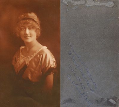Click to view full size image
==============
Sadie Christine Fredericks
THIS HAS BEEN RETURNED TO FAMILY
This photo states: "Miss Sadie Fredericks, c/o Mrs. J. Monckhouse?, 1414-4th Ave., Oakland, Calif"
Sadie Christine Fredericks
THIS HAS BEEN RETURNED TO FAMILY
This photo states: "Miss Sadie Fredericks, c/o Mrs. J. Monckhouse?, 1414-4th Ave., Oakland, Calif"