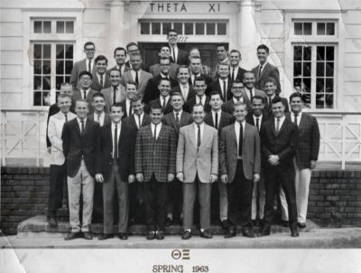 Unidentified 

Unidentified photo

This photo is dated "Spring 1963" on the front, and the men are members of the Theta Xi Fraternity. The men in the photo are not specifically identified, nor is the school. There are Theta Xi chapters across the United States.
