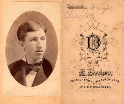 Charley Wright

THIS HAS BEEN RETURNED TO FAMILY

This CdV Photograph States: "Charley Wright"

The Photographers name is "Decker", Cleveland, Ohio.
