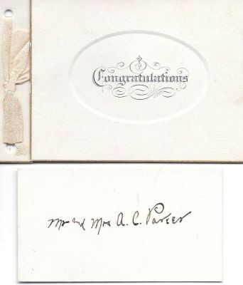 John Lowell Berry Baby Book

THIS HAS BEEN RETURNED TO FAMILY

Congratulations card from Mr. & Mrs. A.C. Parker.
