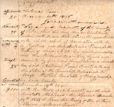 Jane Silcott VS. Caleb Artemis Penn

This was Donated by a Anonymous Donor.

This is part of the court documents for the court case of Jane Silcott VS. Caleb Artemis Penn on the paternity of Jane Silcott's unborn baby

Date of Document is 19 December 1848
