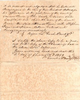 Jane Silcott VS. Caleb Artemis Penn

This was Donated by a Anonymous Donor.

This is part of the court documents for the court case of Jane Silcott VS. Caleb Artemis Penn on the paternity of Jane Silcott's unborn baby

Date of Document is 3 January 1849

