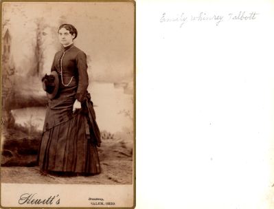 Emily Whinery Talbott

THIS HAS BEEN RETURNED TO FAMILY

This was Donated by Linda Zinn.

This Cabinet Card Photo States: "Emily Whinery Talbott"

The Photographers name is "Hewitt's", Salem, Ohio.

NOTE: Her maiden name is actually Whinery. It was misspelled on the back of the RPPC
