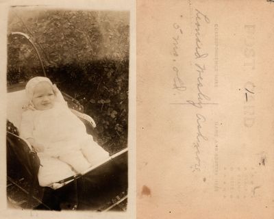 Leonard Wesley Ashmore

This was Donated by Cheryl Webber

This Real Photo Postcard (RPPC) States "Leonard Wesley Ashmore"
