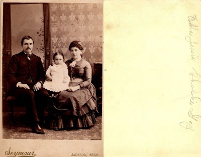 Ella, Jessie & Charlie Gay

This Cabinet Card Photo States: "Ella, Jessie & Charlie Gay"

The Photographers name is "Seymour", Jackson, Michigan
