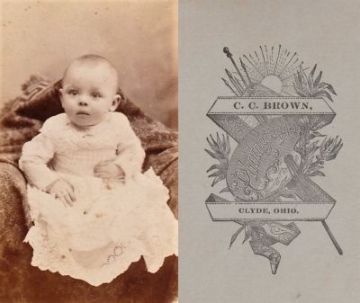 Unidentified

THIS HAS BEEN DONATED TO THE JAMES A. GARFIELD NATIONAL HISTORICAL MUSEUM

This was Donated by Jessica Quiroz

Unidentified CdV Photograph. 

The Photographers name is  "C. C. Brown", Clyde, Ohio

NOTE: The child strongly resembles the Garfield daughter, Mary. 
