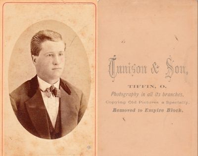 Unidentified

THIS HAS BEEN DONATED TO THE JAMES A. GARFIELD NATIONAL HISTORICAL MUSEUM

This was Donated by Jessica Quiroz

Unidentified CdV Photograph
The Photographers name is  "Tunison & Son", Tiffin, Ohio. 
