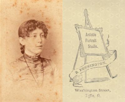 Martha Gilbert “Workman” Lane Rudolph

THIS HAS BEEN DONATED TO THE JAMES A. GARFIELD NATIONAL HISTORICAL MUSEUM

This was Donated by Jessica Quiroz

This has been Identified as Martha Gilbert (Lane) Rudolph, sister-in-law of First Lady, Lucretia (Rudolph) Garfield.

The Photographers name is  "B. Pennington", Tiffin, Ohio
