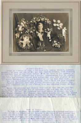 Gilbert W. J. Schultz

THIS HAS BEEN RETURNED TO FAMILY

This photo mounted on board states: "Gilbert Schultz"

See back for further notes
