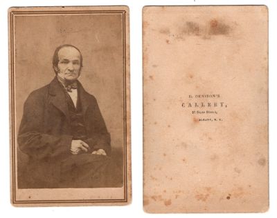 Unidentified

This was Donated by Cheryl Webber/The Terry Girls Genealogy

Unidentified CdV Photograph

The Photographers name is "D. Denison's Gallery", Albany, New York
