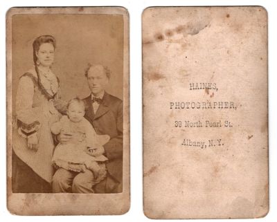 Unidentified

This was Donated by Cheryl Webber/The Terry Girls Genealogy

Unidentified CdV Photograph

The Photographers name is "Haines", Albany, New York
