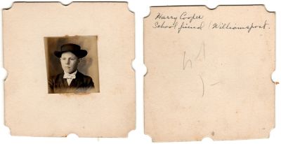 Harry Cooper

This photo mounted on board states: "Harry Cooper, school friend, Williamsport"
