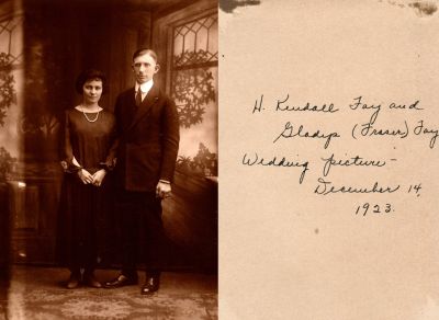 Howard Kendall Fay & Gladys Mary Fraser Fay

This Photo States: "H. Kendall Fay & Gladys (Fraser) Fay, Wedding Pictured, 14 December 1923"
