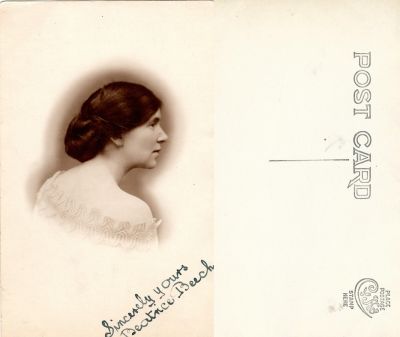Beatrice Beech

This Real Photo Postcard (RPPC) States: "Sincerely yours, Beatrice Beech"
