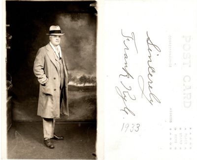 Frank Kyle

This was Donated by Cheryl Webber.

This Real Photo Postcard States: "Sincerely, Frank Kyle, 1933"
