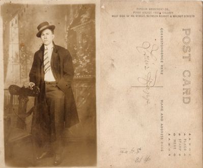 Louis Rapp

This was Donated by Cheryl Webber.

This Real Photo Postcard (RPPC) States: "Louis Rapp"

The Photographers name is "Penny Arcade Photo Gallery", West side of 6th Street, Between Market & Walnut Streets.
