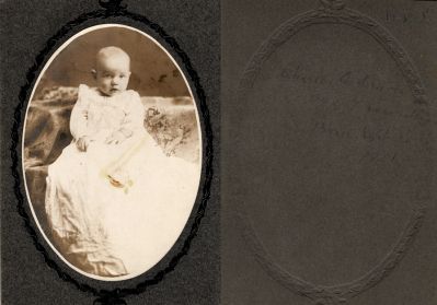 Charles E. Draver

This cut photo mounted on board states: "Charles E. Draver, age 7 months. Born 20 September 1901"
