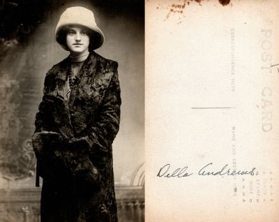 Della Andrews

This was Donated by Cheryl Webber.

This Real Photo Postcard (RPPC) States: "Della Andrews"

There is no location noted.
