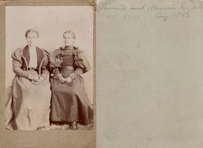 Anna Sophia Sagert & Wilhelmina F “Minnie” Sagert

THIS HAS BEEN RETURNED TO FAMILY

This Cabinet Card Photo was Donated by Diane Senalik.

This Cabinet Card Photo States: "Annie & Minnie Sagert, Aug. 1897"

The Photographers name is "Jones", Hillsdale, Michigan.
