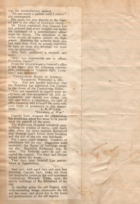 Captain Sally Louisa Tompkins Genealogy Book, Page 3

THIS HAS BEEN DONATED TO THE VIRGINIA MUSEUM OF HISTORY & CULTURE.

Captain Sally Tompkins

This is a article that was pasted in a Genealogy Book written & completed on 22 March 1919 by Mr. O. Fleet.

Page 3
