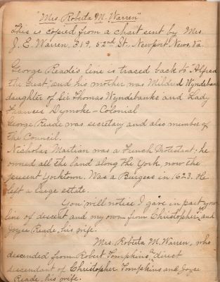 Captain Sally Louisa Tompkins Genealogy Book, Page 5

THIS HAS BEEN DONATED TO THE VIRGINIA MUSEUM OF HISTORY & CULTURE.

Tompkins Genealogy Book.

Page 5
