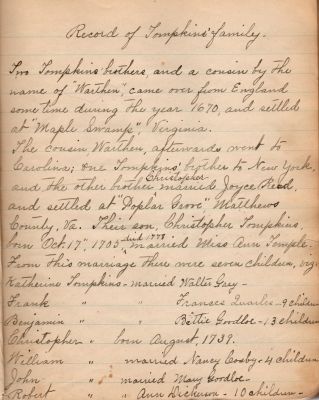Captain Sally Louisa Tompkins Genealogy Book, Page 7

THIS HAS BEEN DONATED TO THE VIRGINIA MUSEUM OF HISTORY & CULTURE.

Tompkins Genealogy Book.

Page 7
