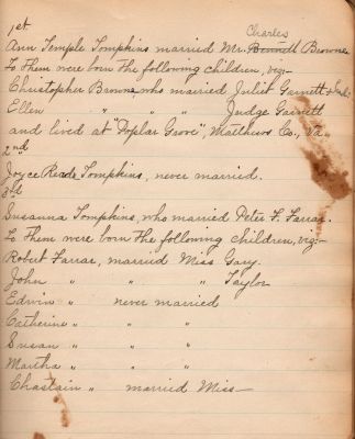 Captain Sally Louisa Tompkins Genealogy Book, Page 11

THIS HAS BEEN DONATED TO THE VIRGINIA MUSEUM OF HISTORY & CULTURE.

Tompkins Genealogy Book.

Page 11
