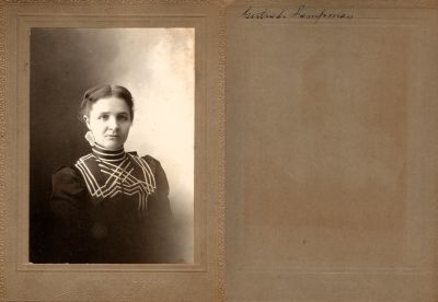 Gertrude Lampman

This photo mounted on board states: "Gertrude Lampman"

The Photographers name is "Malcom", Lowell, Michigan.
