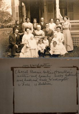 George Washington Odell & Letty Ann Gilbert Odell & Family

THIS HAS BEEN RETURNED TO FAMILY

This photo mounted on board states: "my grandmother
Sarah Eleanor (Gilbert) Miller's sister and family,
Letty Gilbert and husband, Uncle Washington O'Dell.
11 children.

The Photographers name is "_______ Studio, Greencastle, Indiana.


