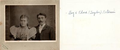 Roy Peterson & Edna A. Taylor Peterson

THIS HAS BEEN RETURNED TO FAMILY

This photo mounted on board states: "Roy & Edna (Taylor) Peterson"

The Photographers name is "J. W. Paine", Jackson, Michigan.
