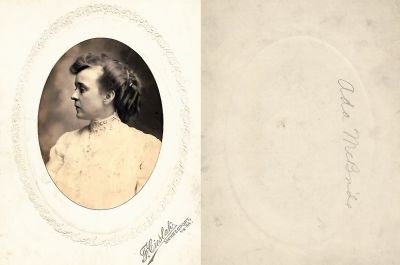 Ada McBride

This photo mounted on board states: "Ada McBride"

The Photographers name is "F. Cieslak", McKeesport, Pennsylvania.
