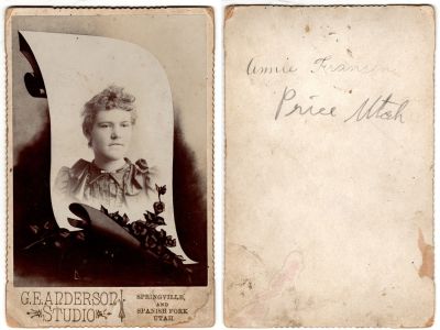 Annie Fransen Price

This was Donated by Anna Bornemeier.

This Cabinet Card Photo States: "Annie Fransen Price, Utah"

The Photographers name is "G. E. Anderson Studio", Springville & Spanish Fork, Utah.

