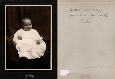William Conrad Block

This was Donated by Amber Genett Smits.

This photo mounted on board states: "Willard Conrad Block", 26 June 1907---Age 6 Months. St. Paul."
