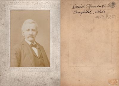 Click to view full size image
==============
Daniel L. Manchester
This photo mounted on board states: "Daniel Manchester, Canfield, Ohio."
Daniel L. Manchester
This photo mounted on board states: "Daniel Manchester, Canfield, Ohio."
