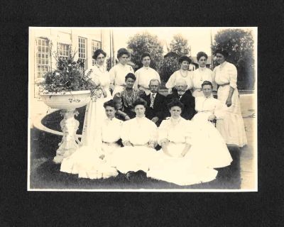 John Henry Patterson, Robert Patterson, Dorothy Forster Patterson & Others Unidentified

THIS HAS BEEN RETURNED TO FAMILY

"Family Members Patterson"

Taken Between 1890-1897 at "Far Hills Estate", Dayton, Ohio.

Family Members of John Henry Patterson, Founder of the National Cash Register at his estate "Far Hills" in Dayton Ohio. John Henry Patterson is in the center of the photo. To his right is his brother, Robert Patterson and to John's Left is his daughter Dorothy Forster Patterson. Others are Unidentified.
