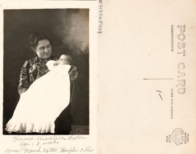 Kenard Bradfield Sexton & Unidentified

This was Donated by Cheryl Webber

This Real Photo Postcard (RPPC) States: "Kenard Bradfield Sexton, Age 3 weeks, Born 21 March 1911, weight 7lbs."
